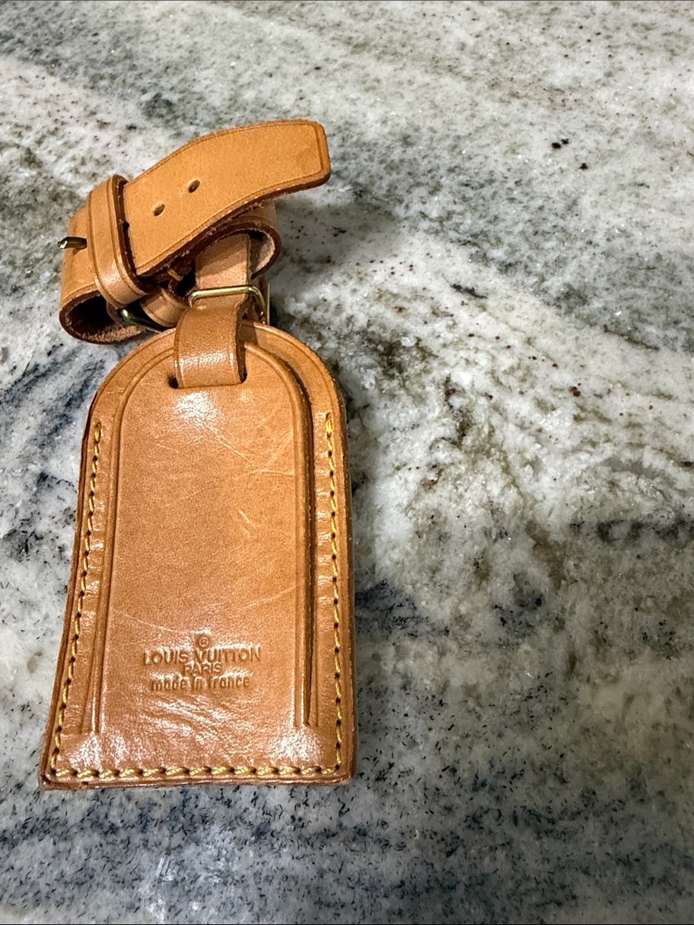 Louis Vuitton Tan Leather Luggage Tag with Strap